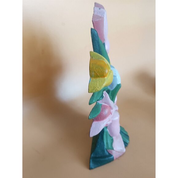 Hand Painted Brass Doorstop Tulips 9 1/2" Tall x 7 1/2" wide - Picture 10 of 10